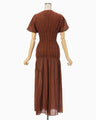 Stripe Shirring Jacquard Dress - brown