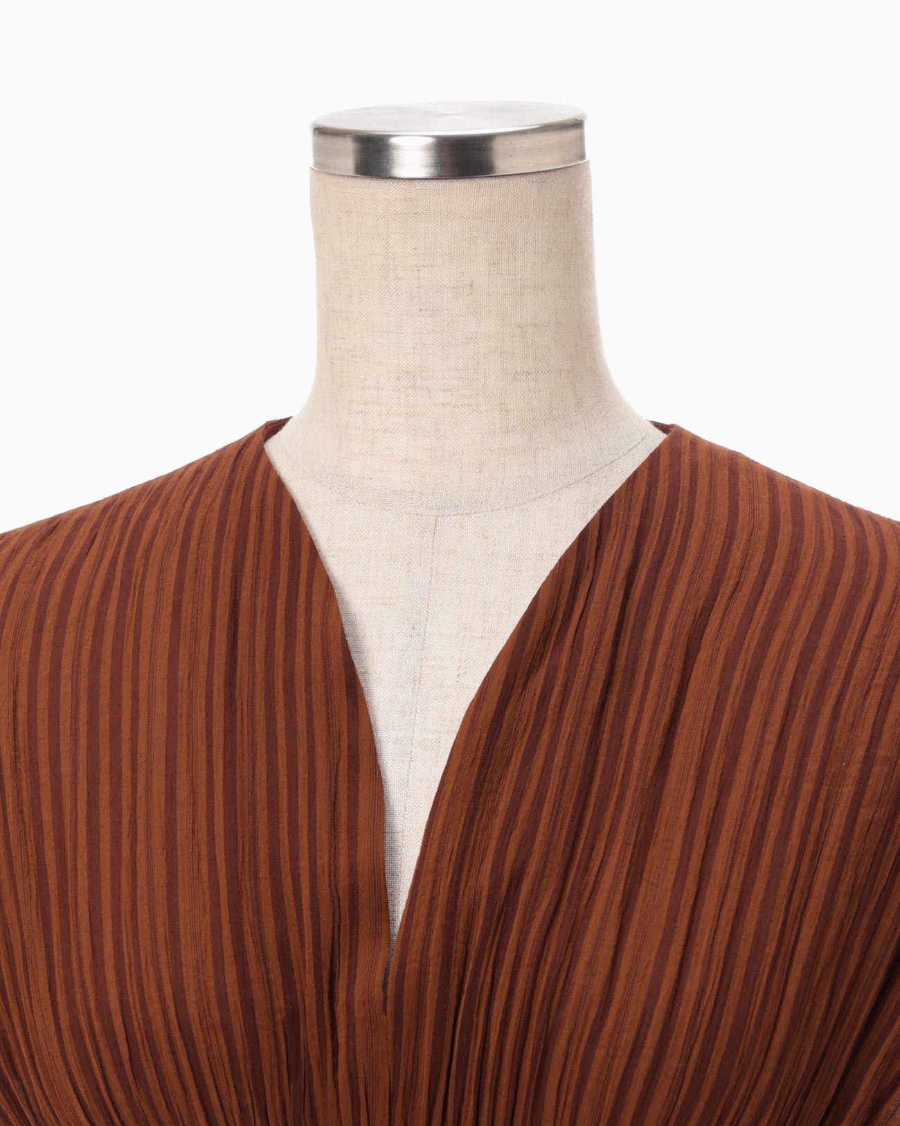 Stripe Shirring Jacquard Dress - brown
