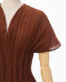 Stripe Shirring Jacquard Dress - brown