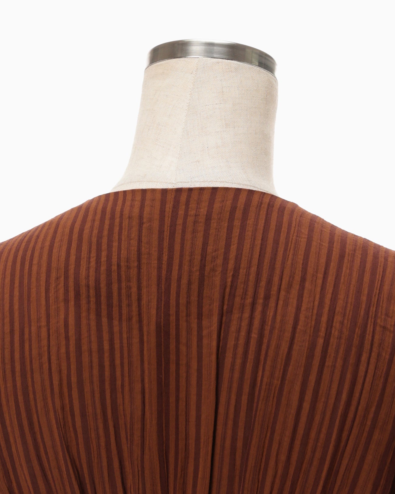Stripe Shirring Jacquard Dress - brown