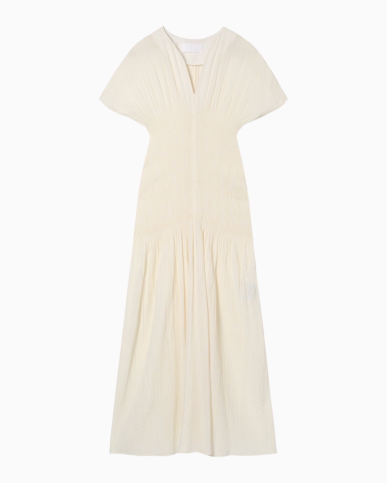 Stripe Shirring Jacquard Dress - ecru