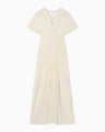 Stripe Shirring Jacquard Dress - ecru