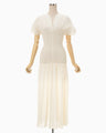 Stripe Shirring Jacquard Dress - ecru