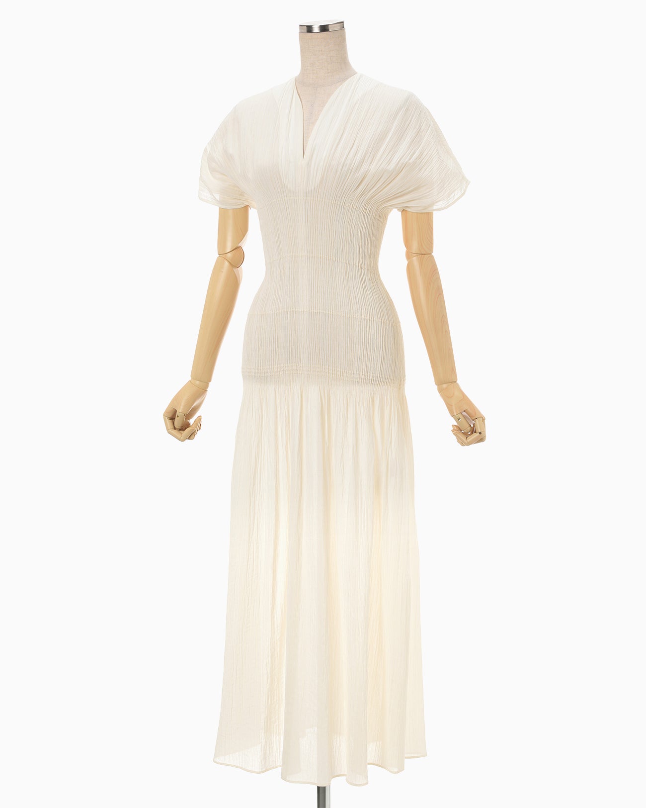 Stripe Shirring Jacquard Dress - ecru