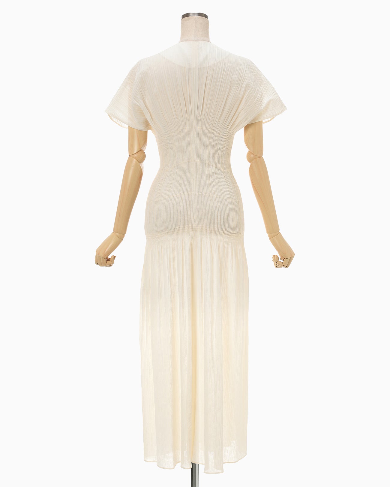 Stripe Shirring Jacquard Dress - ecru