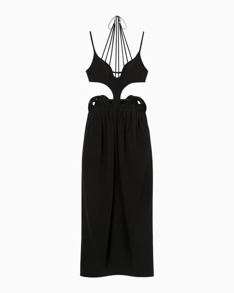 Stretched Triacetate Basket Pattern Dress - black