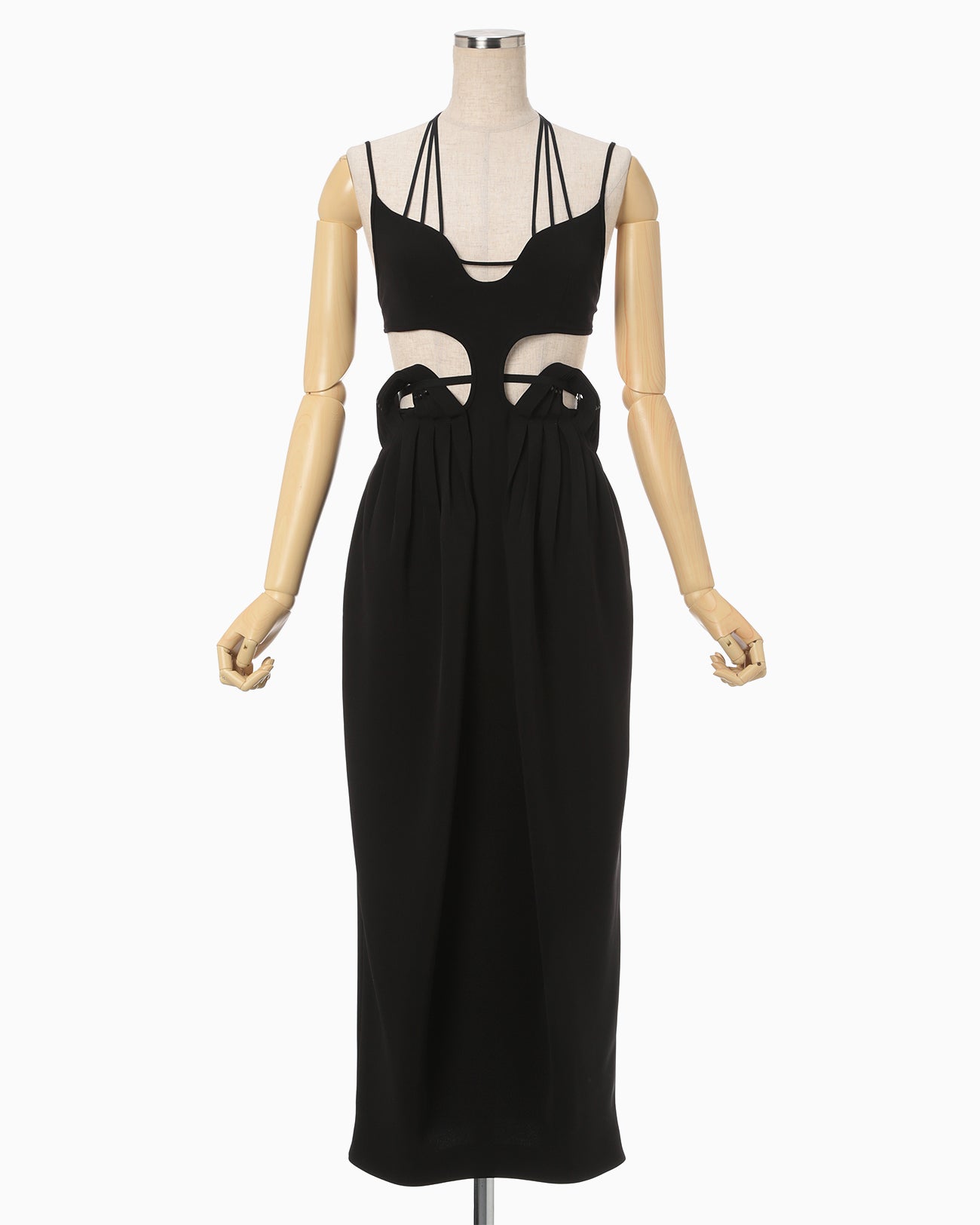 Stretched Triacetate Basket Pattern Dress - black