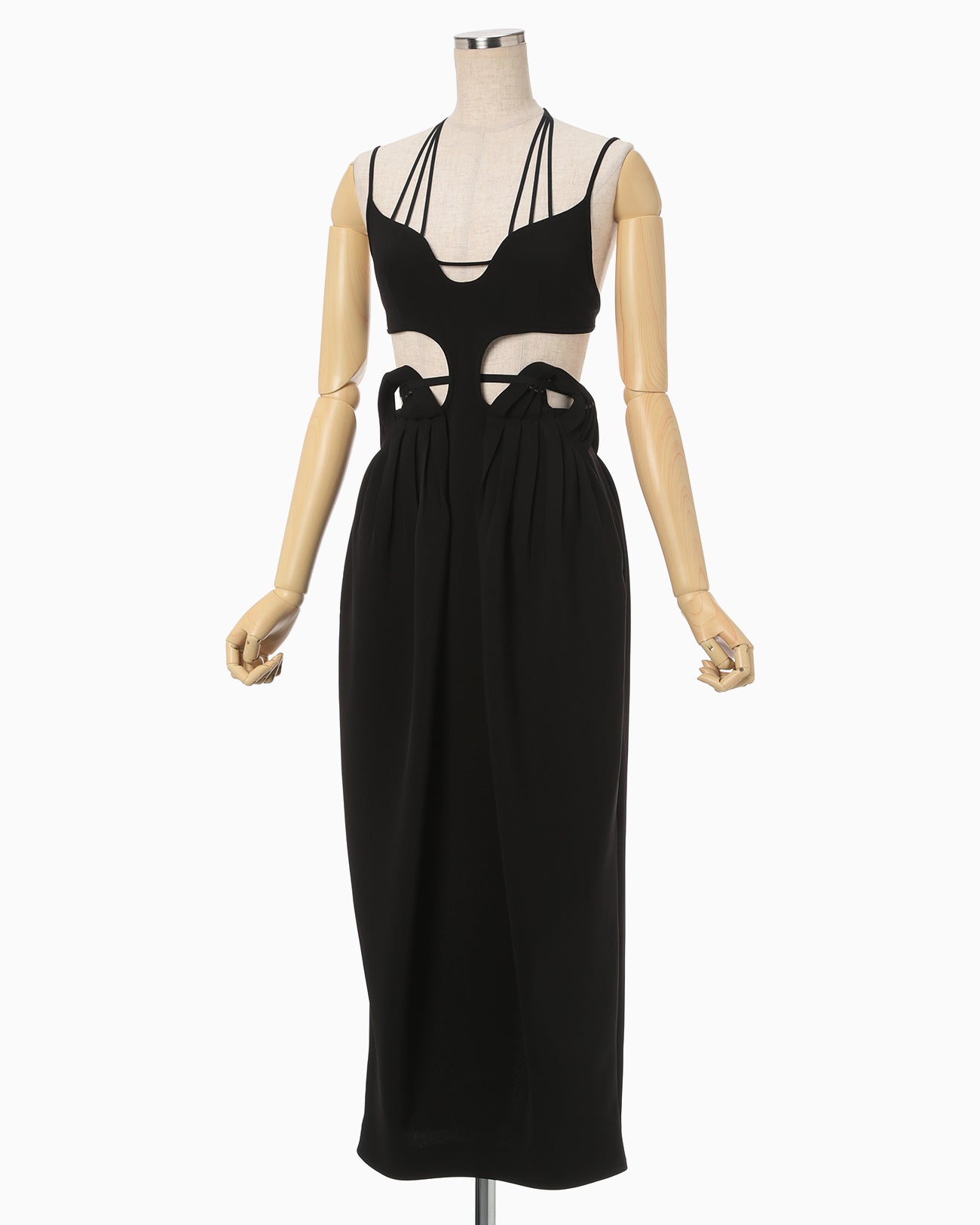Stretched Triacetate Basket Pattern Dress - black