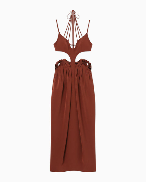 Stretched Triacetate Basket Pattern Dress - brown