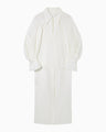 Cotton Silk Broad Basket Motif Shirt Dress - white