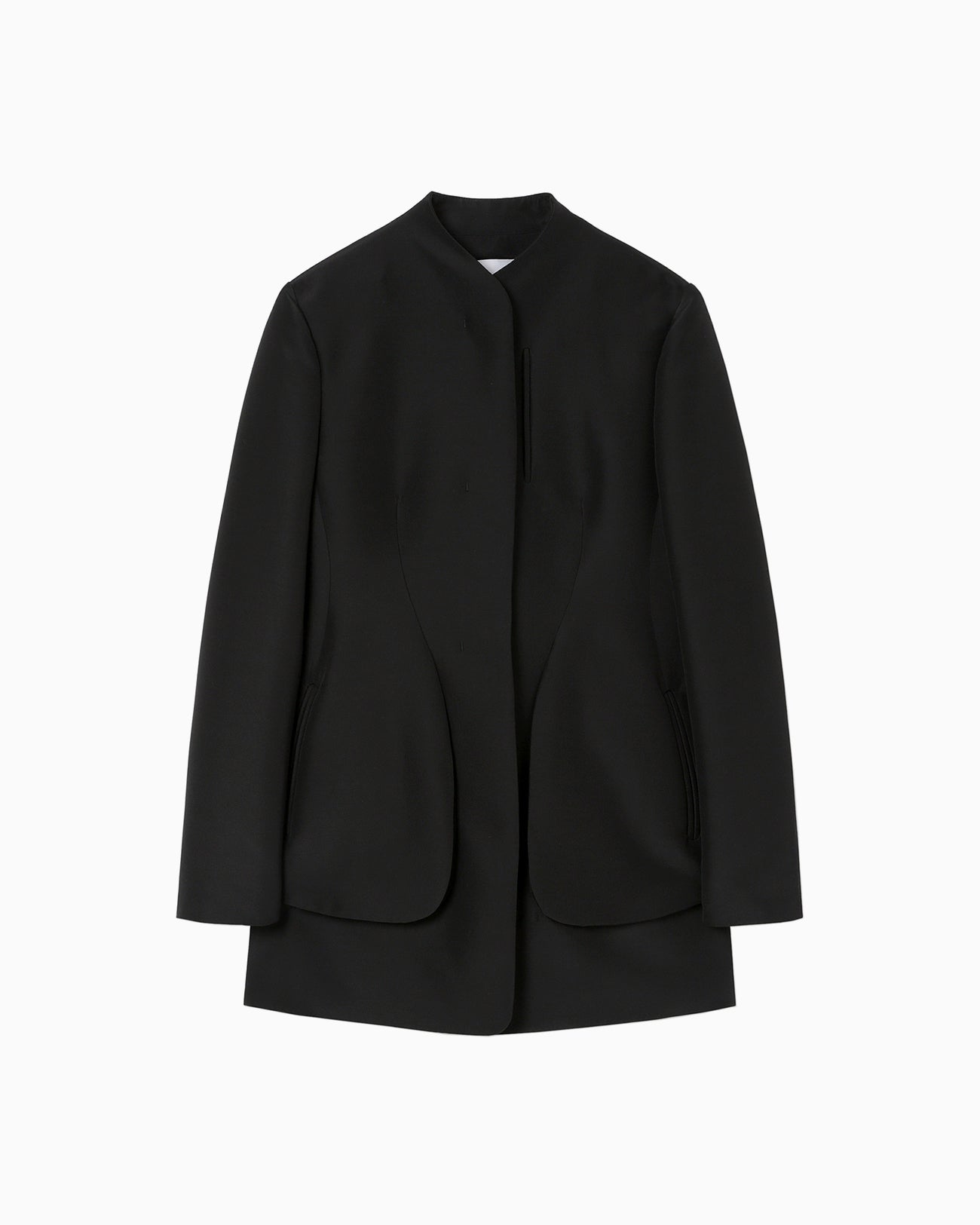 Silk Wool Double Cloth Stand Collar Jacket - black
