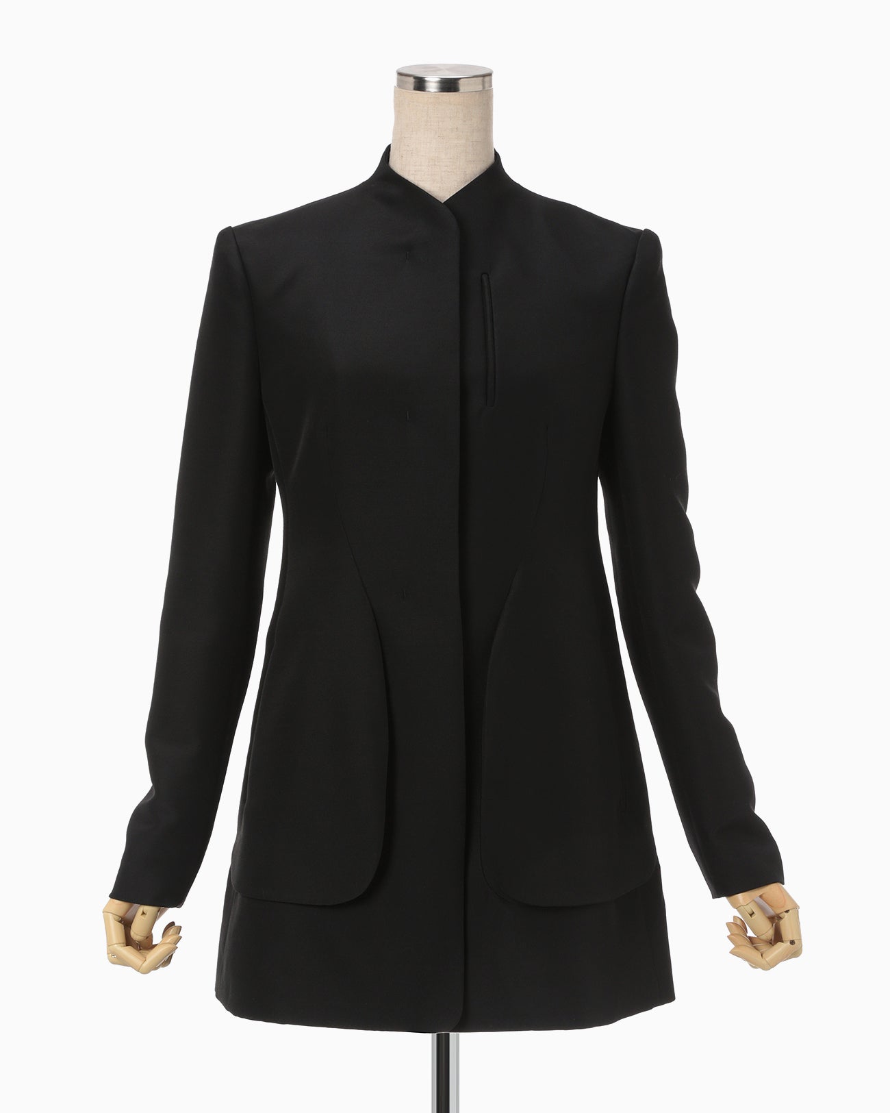 Silk Wool Double Cloth Stand Collar Jacket - black