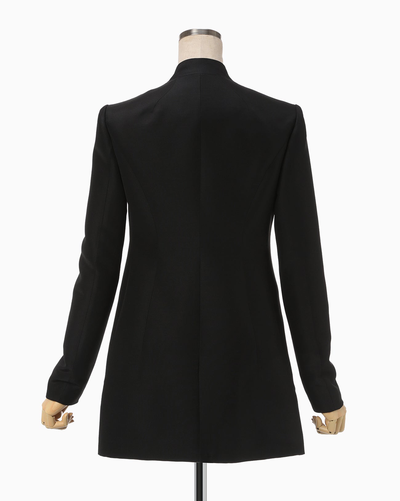 Silk Wool Double Cloth Stand Collar Jacket - black