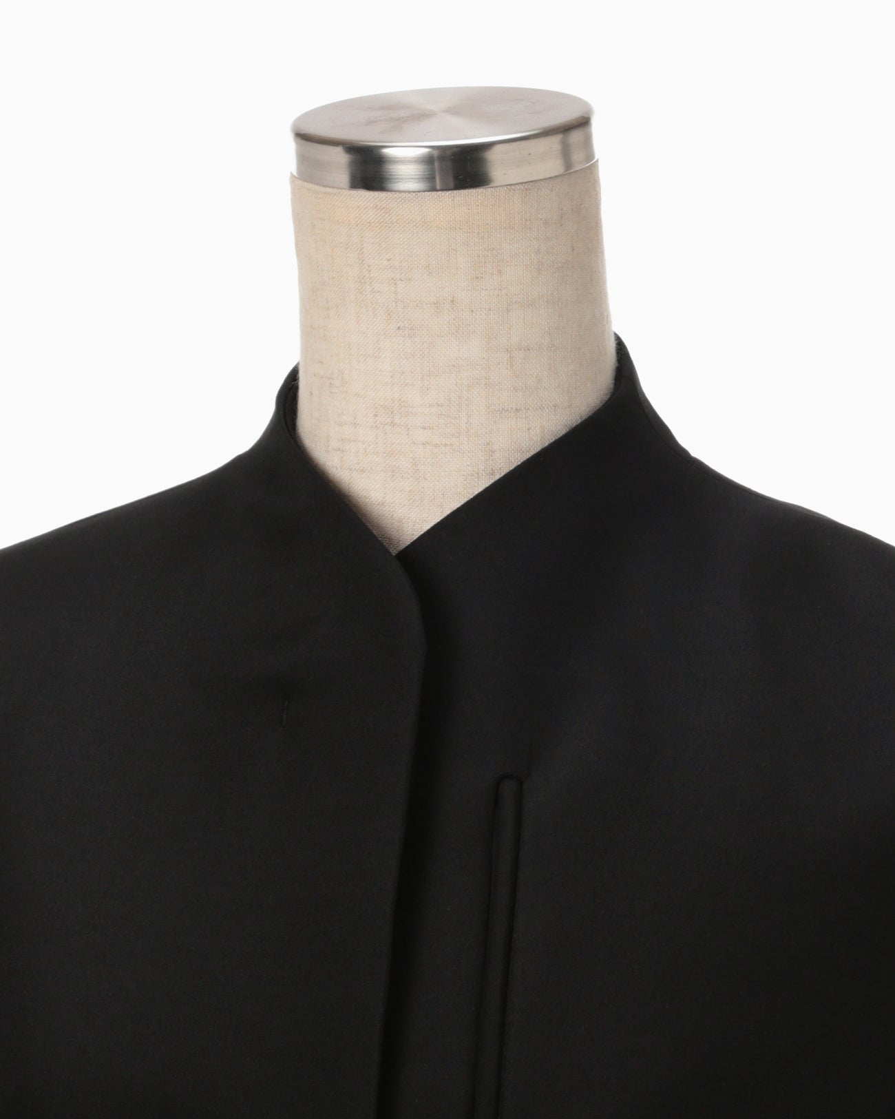 Silk Wool Double Cloth Stand Collar Jacket - black