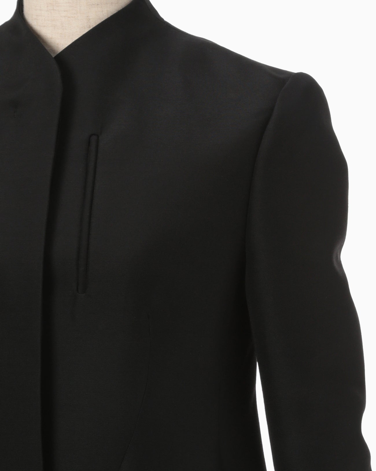 Silk Wool Double Cloth Stand Collar Jacket - black
