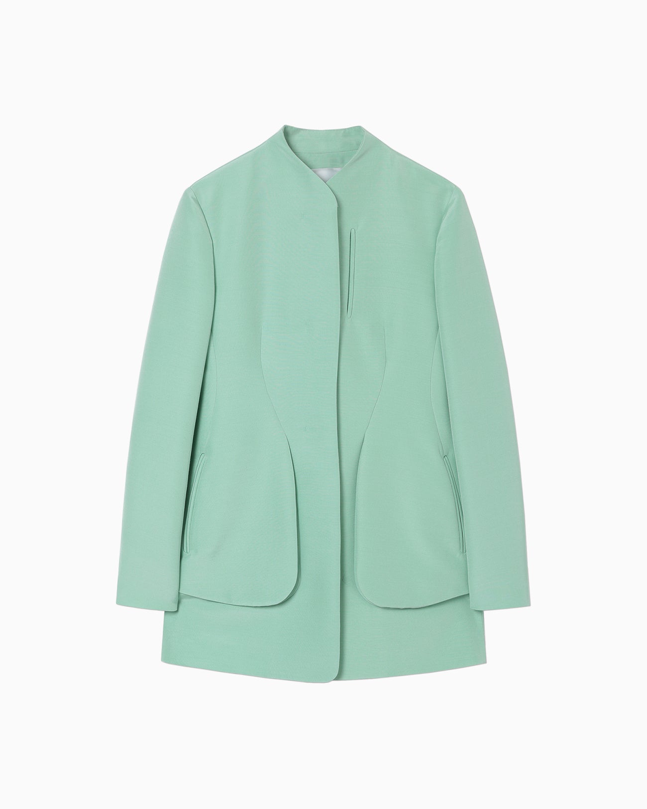 Silk Wool Double Cloth Stand Collar Jacket - mint green