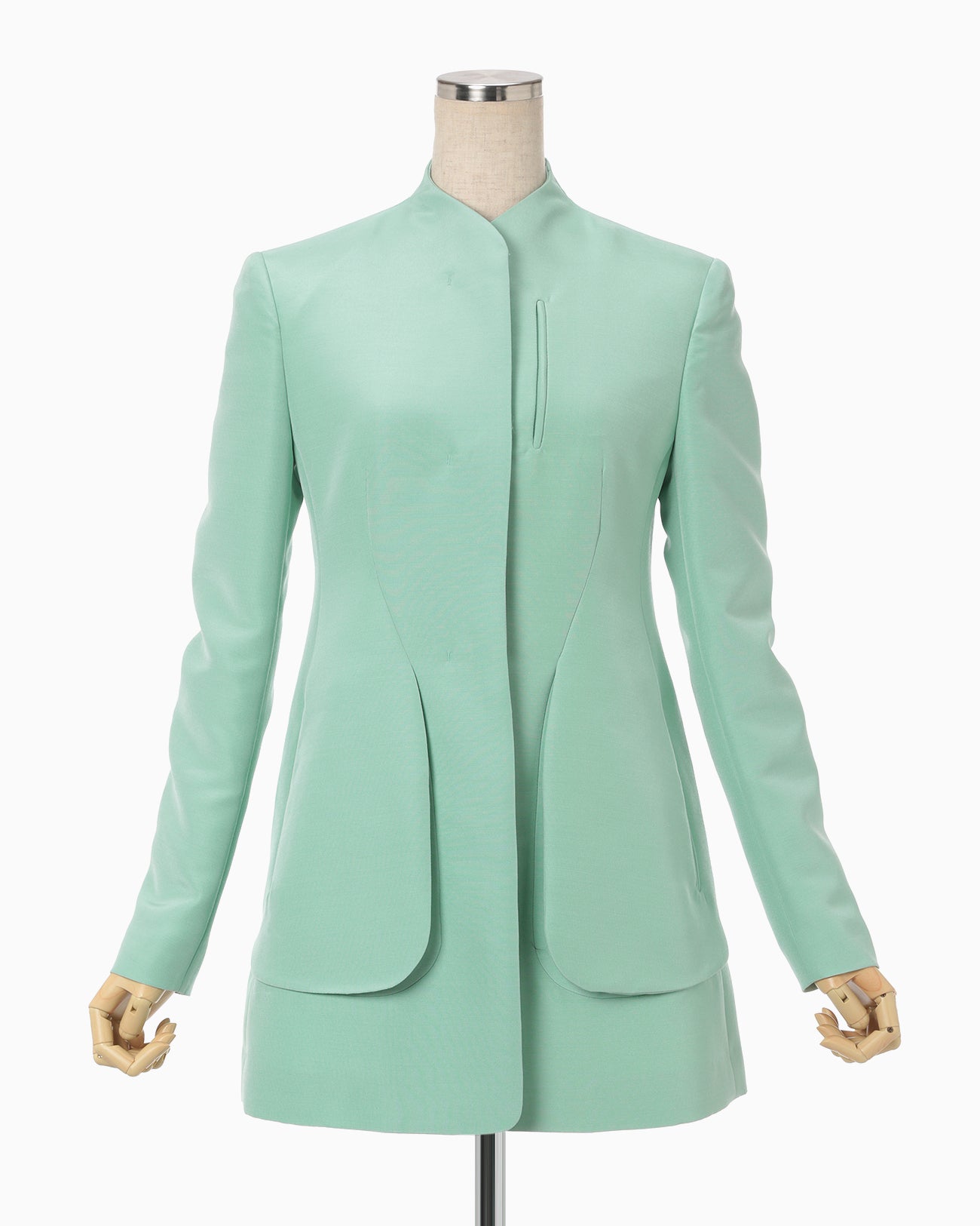 Silk Wool Double Cloth Stand Collar Jacket - mint green
