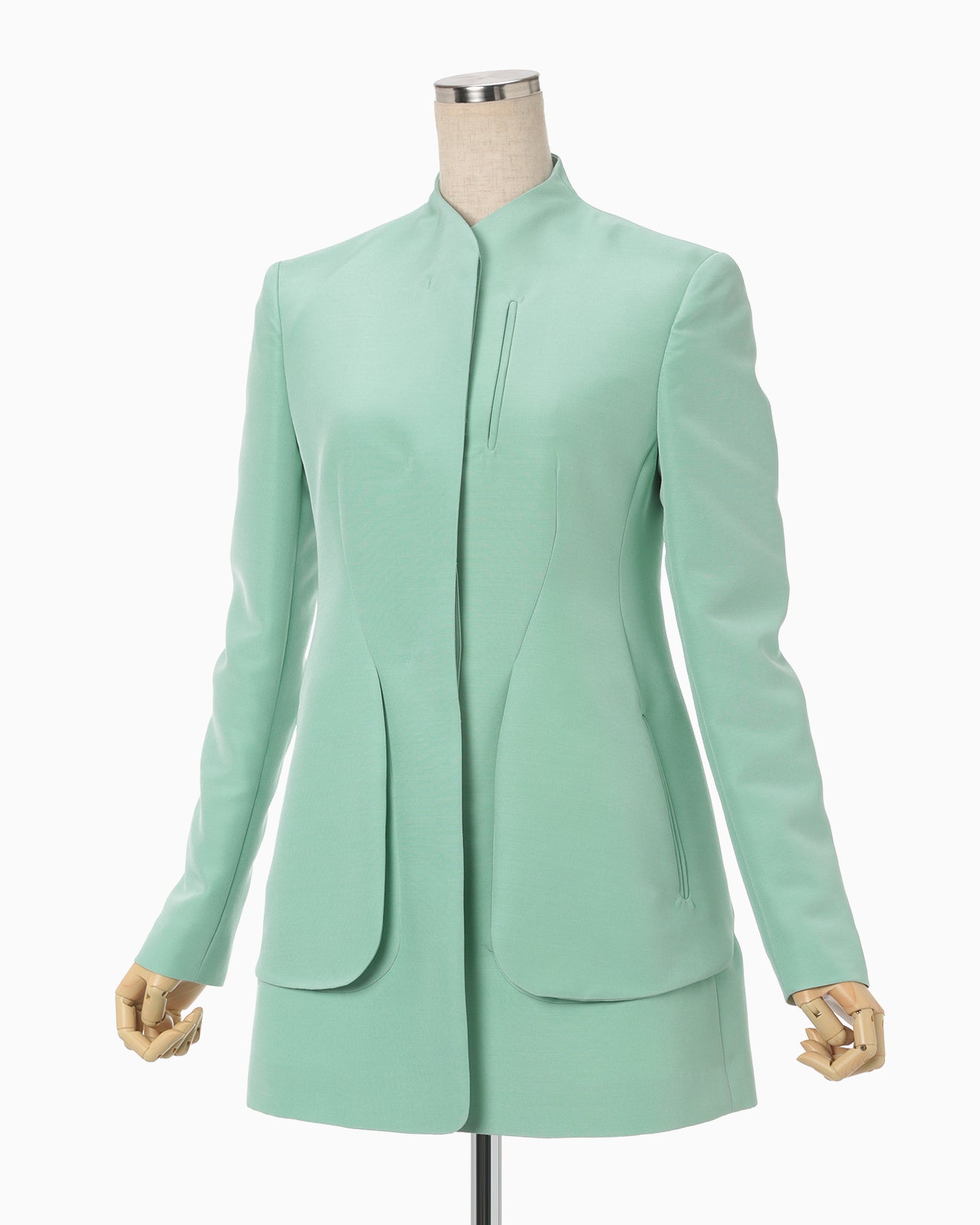 Silk Wool Double Cloth Stand Collar Jacket - mint green
