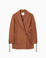 Geometric Silk Cotton Jacquard Double Beasted Jacket - brown