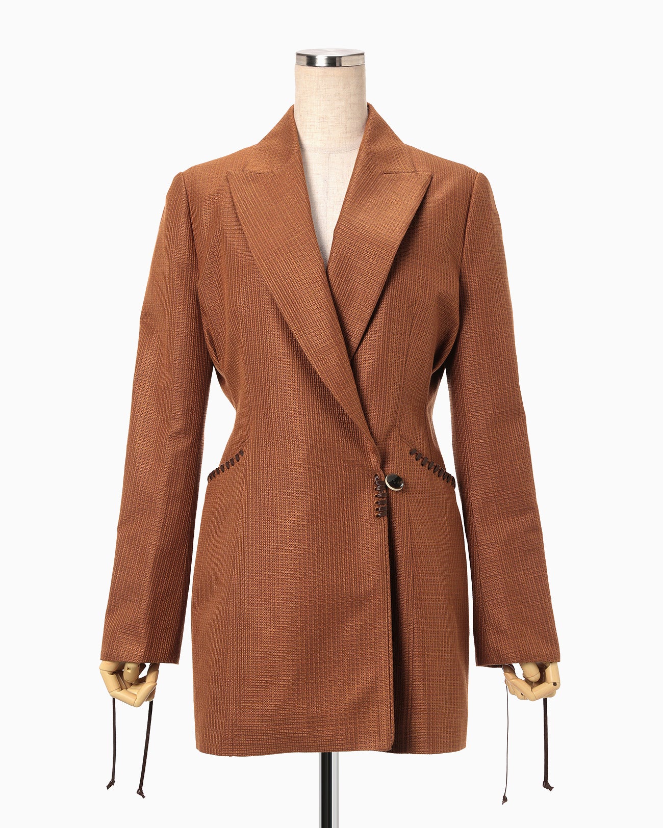 Geometric Silk Cotton Jacquard Double Beasted Jacket - brown