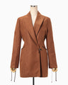Geometric Silk Cotton Jacquard Double Beasted Jacket - brown