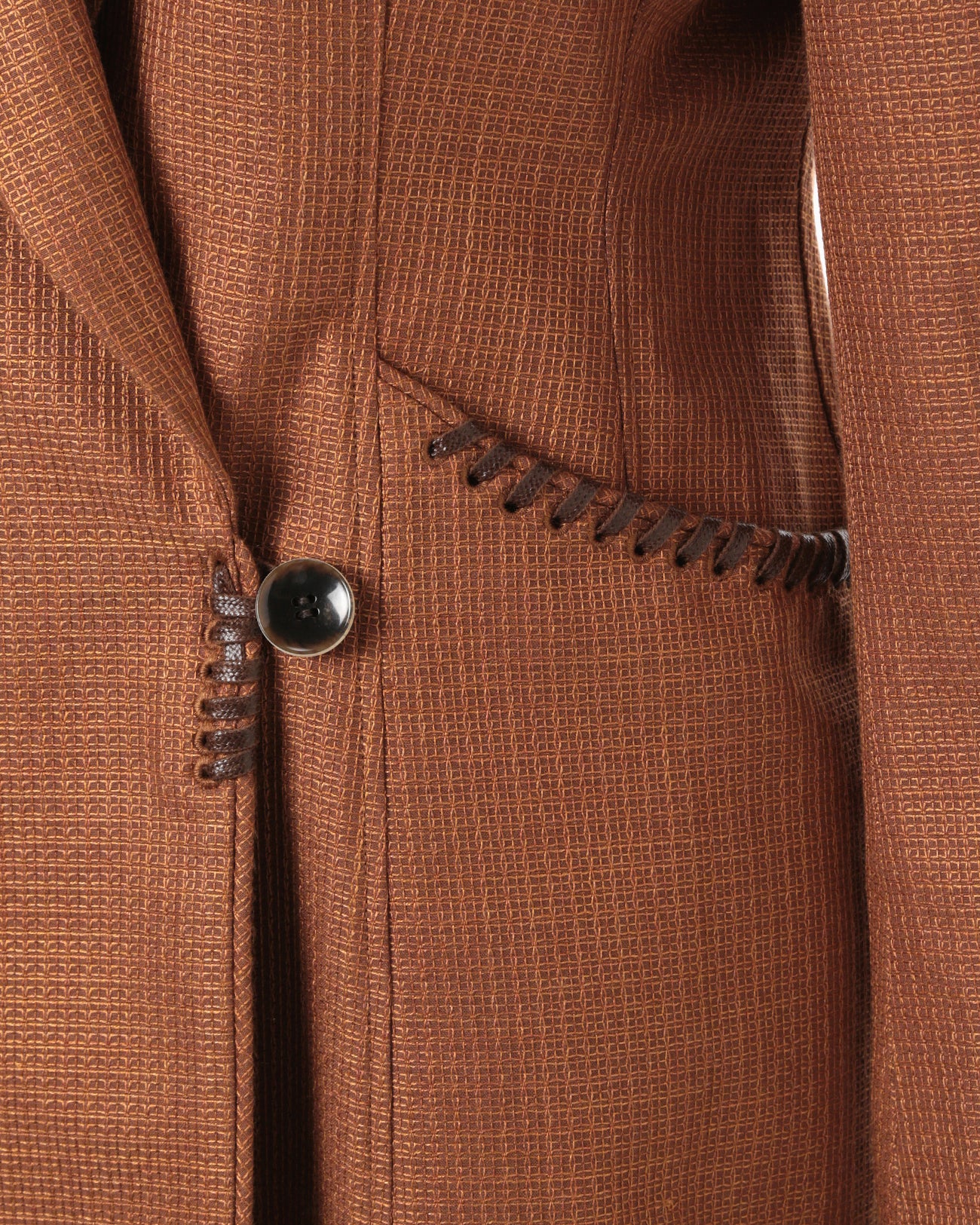 Geometric Silk Cotton Jacquard Double Beasted Jacket - brown