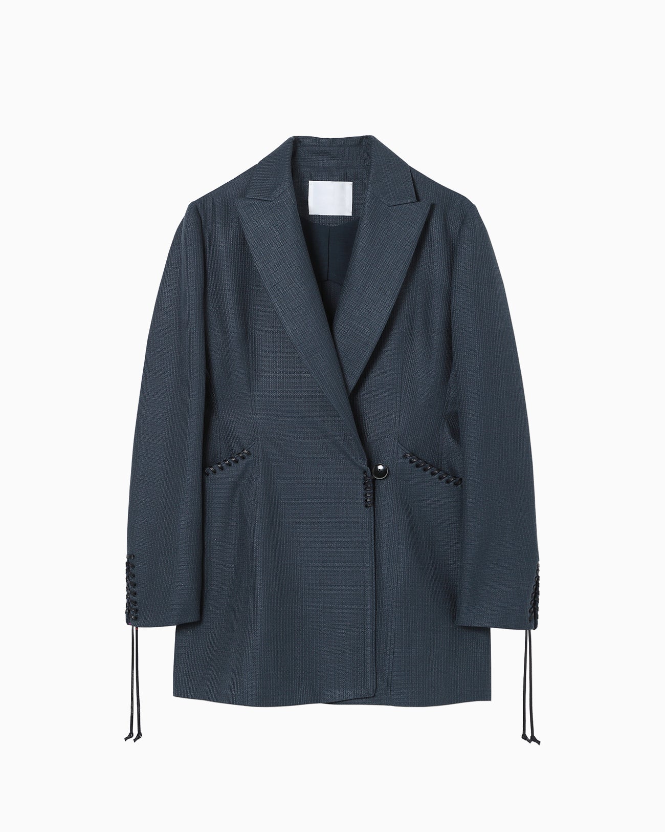 Geometric Silk Cotton Jacquard Double Beasted Jacket - navy