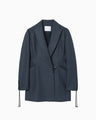 Geometric Silk Cotton Jacquard Double Beasted Jacket - navy