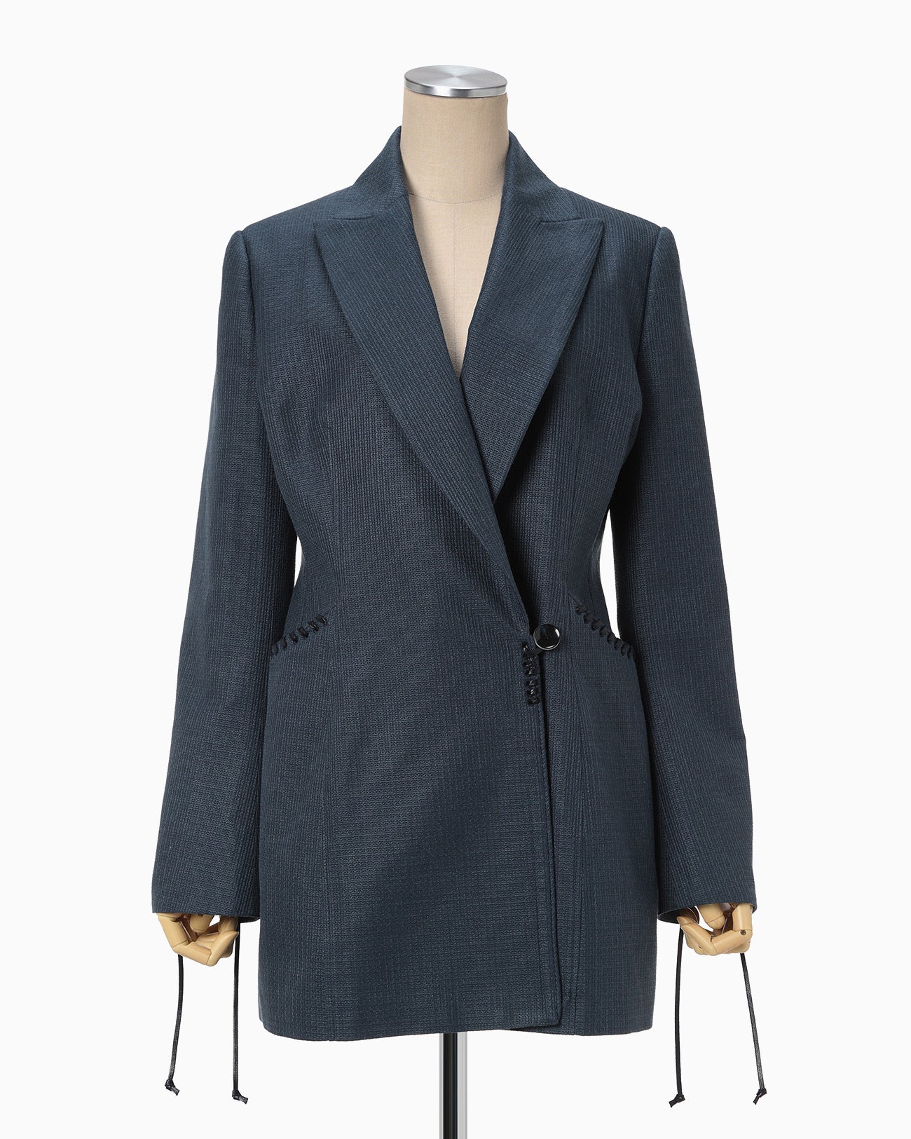 Geometric Silk Cotton Jacquard Double Beasted Jacket - navy
