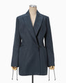 Geometric Silk Cotton Jacquard Double Beasted Jacket - navy