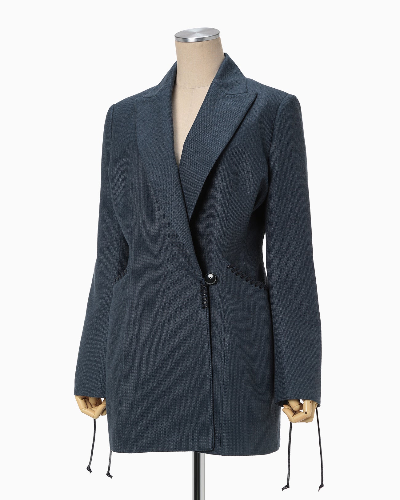 Geometric Silk Cotton Jacquard Double Beasted Jacket - navy