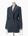 Geometric Silk Cotton Jacquard Double Beasted Jacket - navy