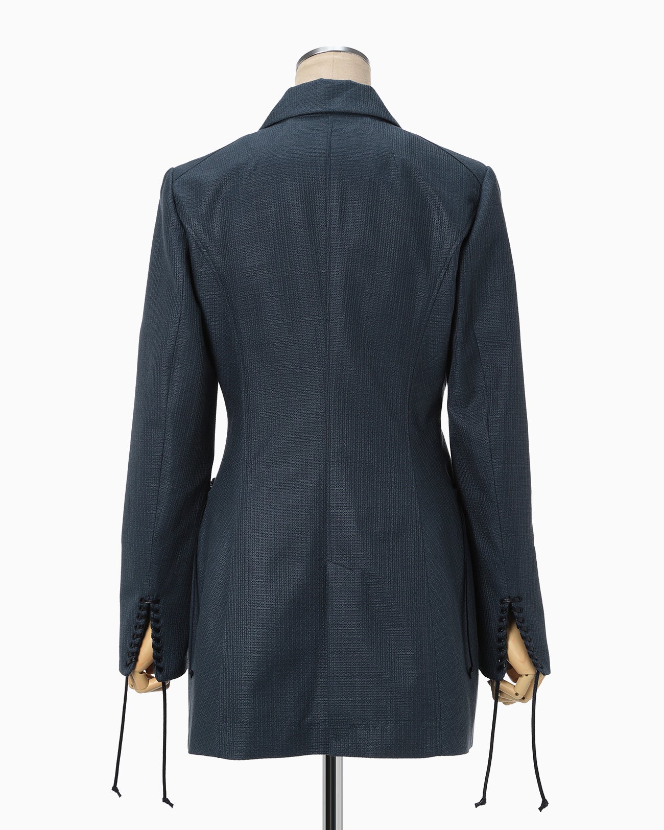Geometric Silk Cotton Jacquard Double Beasted Jacket - navy