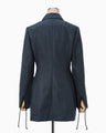 Geometric Silk Cotton Jacquard Double Beasted Jacket - navy