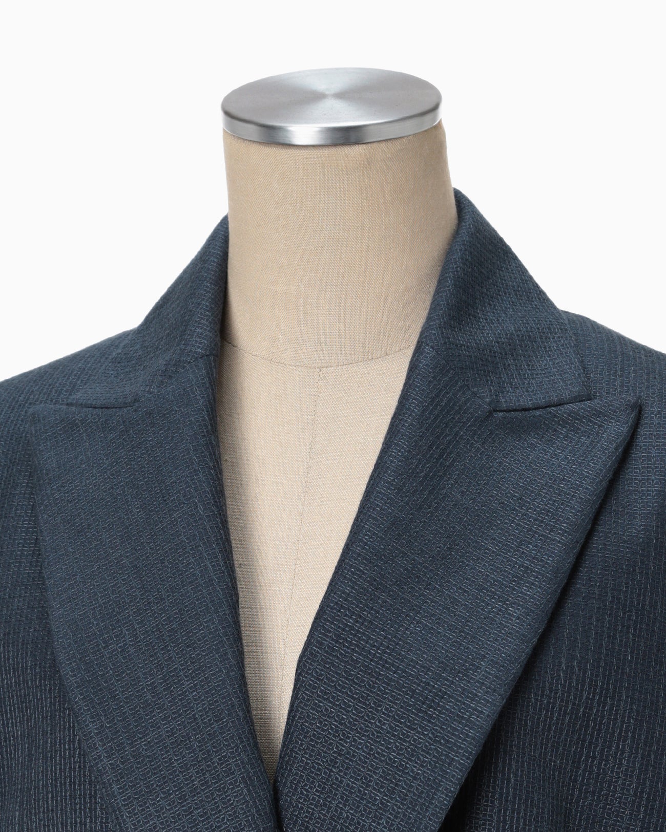 Geometric Silk Cotton Jacquard Double Beasted Jacket - navy