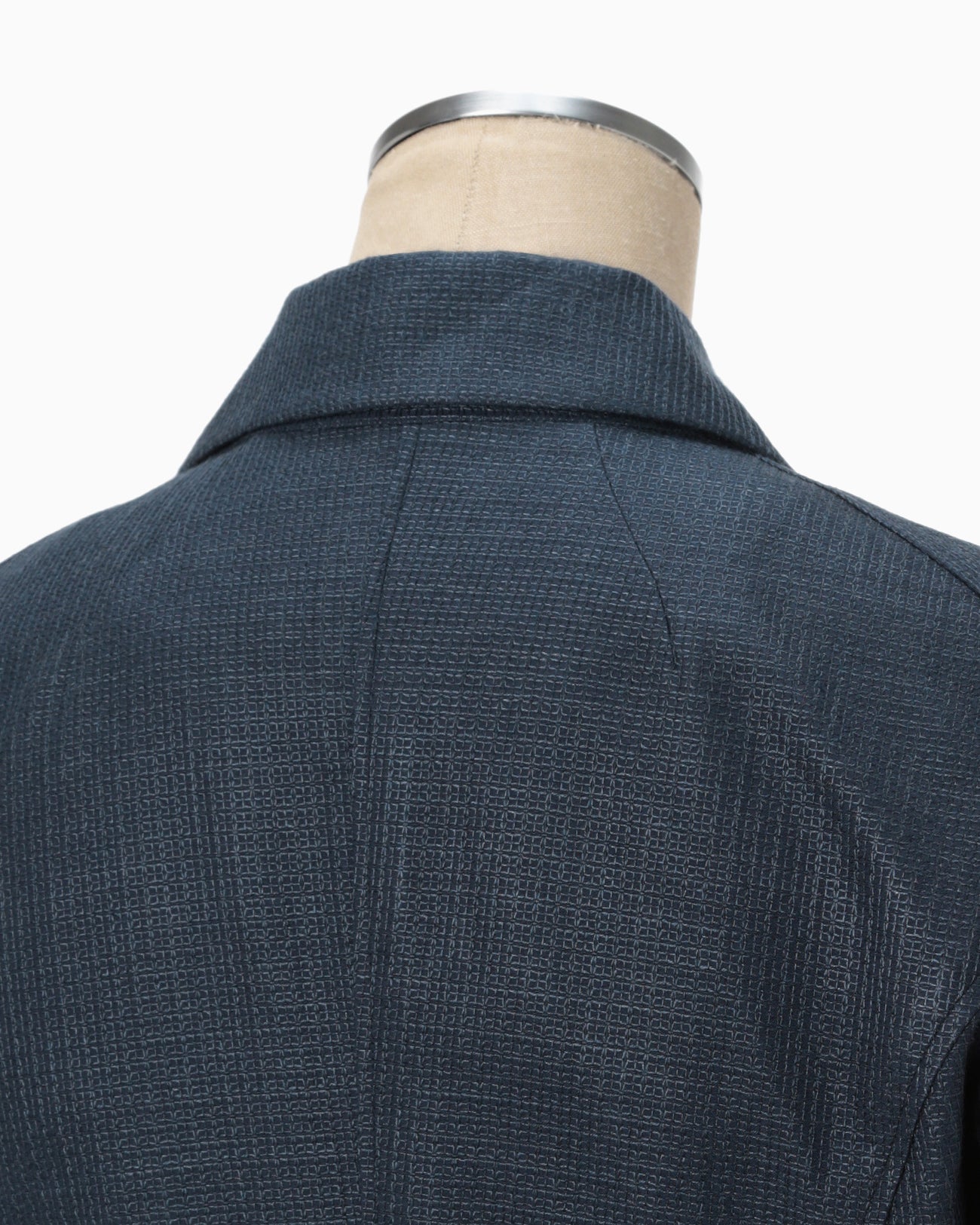 Geometric Silk Cotton Jacquard Double Beasted Jacket - navy