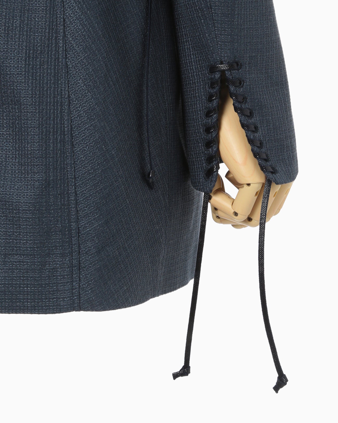 Geometric Silk Cotton Jacquard Double Beasted Jacket - navy