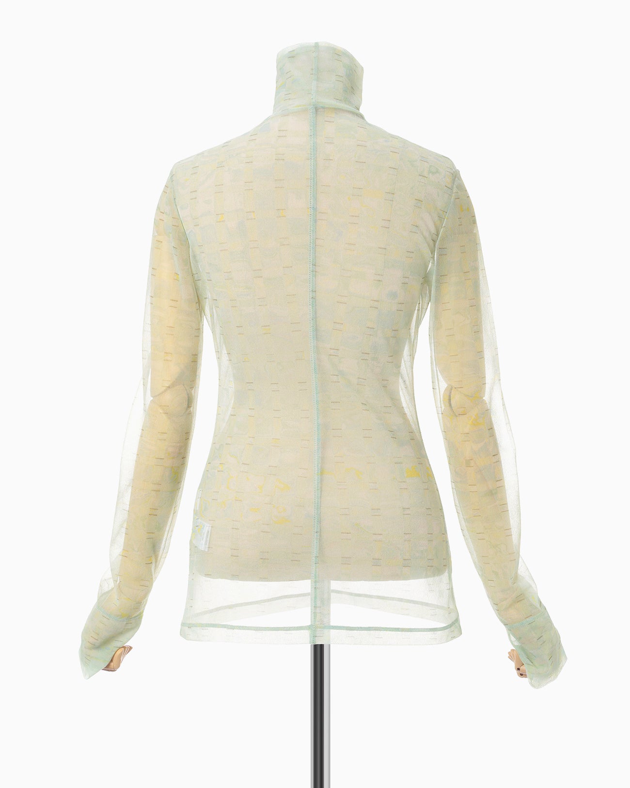 Marble Printed Plaid Sheer High Neck Top - mint green