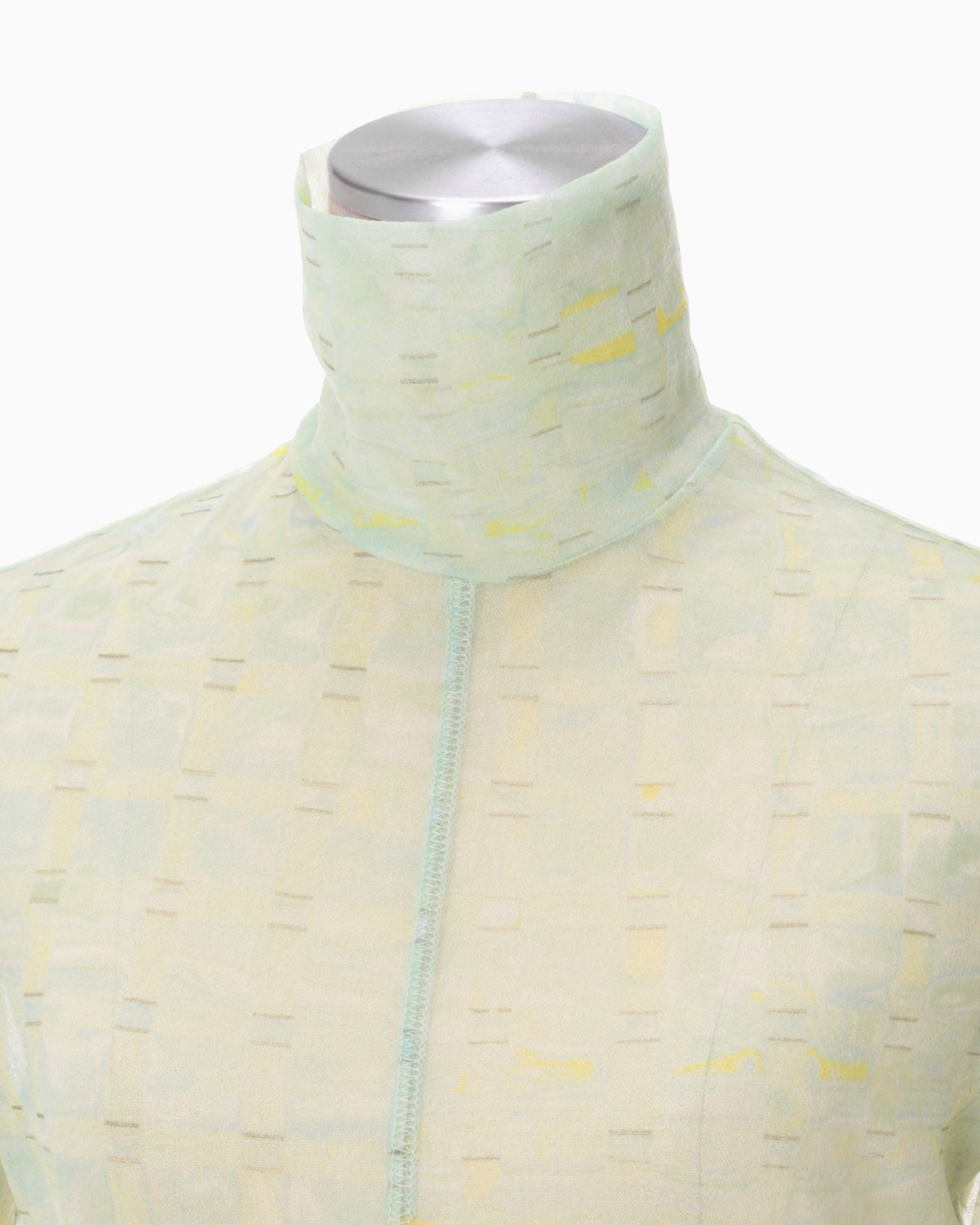 Marble Printed Plaid Sheer High Neck Top - mint green