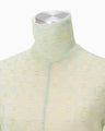 Marble Printed Plaid Sheer High Neck Top - mint green