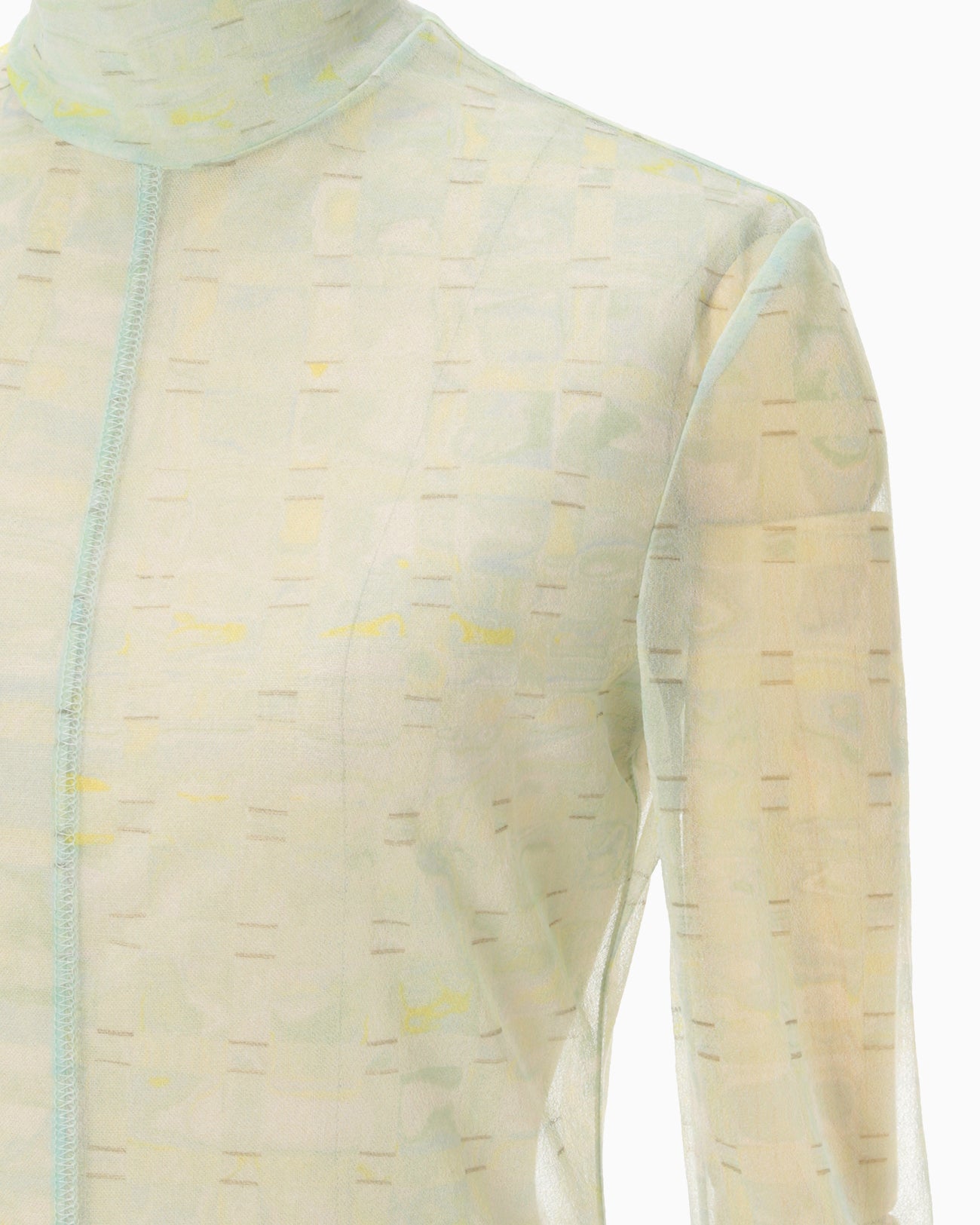 Marble Printed Plaid Sheer High Neck Top - mint green