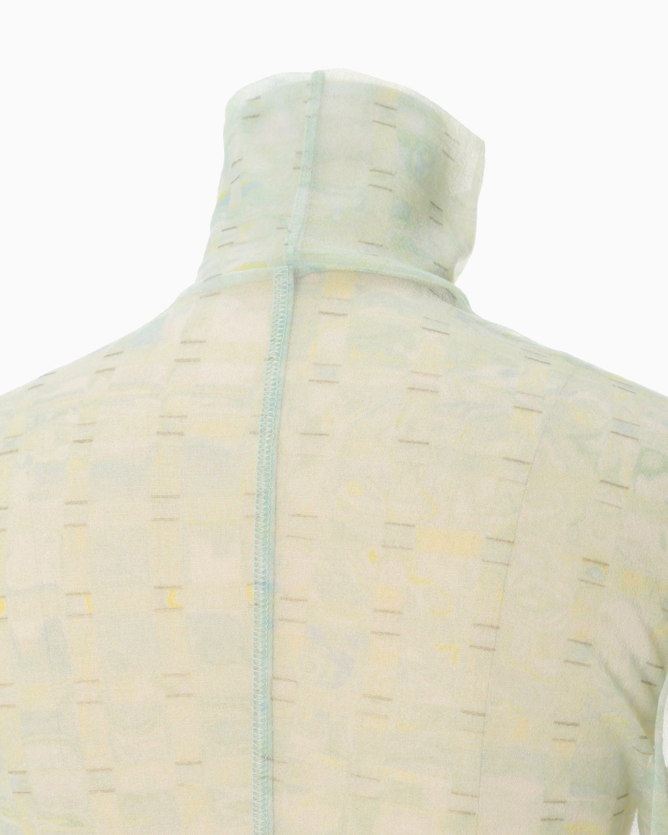 Marble Printed Plaid Sheer High Neck Top - mint green