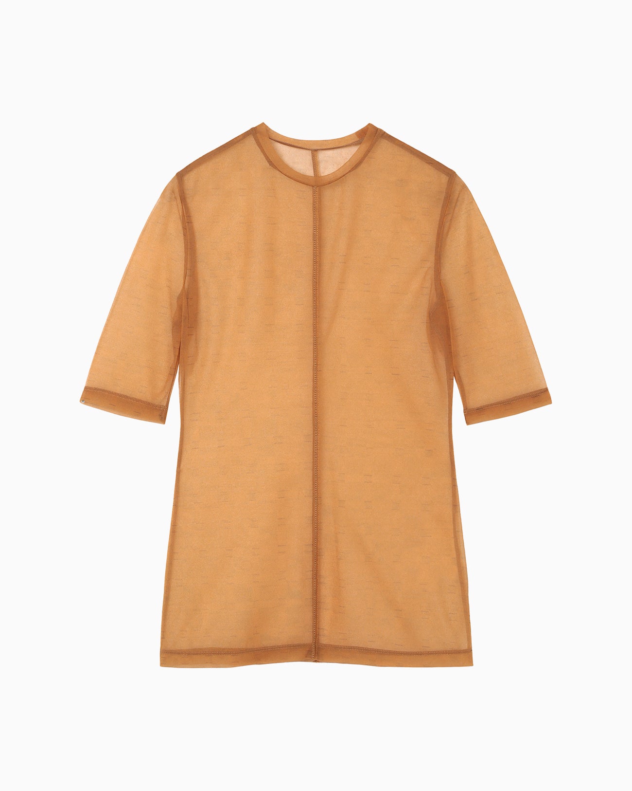 Marble Printed Plaid Sheer Crew Neck Top - brown
