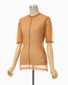Marble Printed Plaid Sheer Crew Neck Top - brown