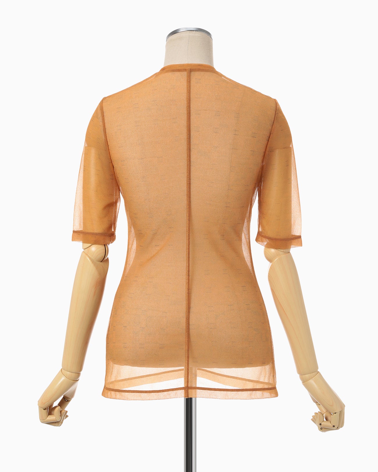 Marble Printed Plaid Sheer Crew Neck Top - brown
