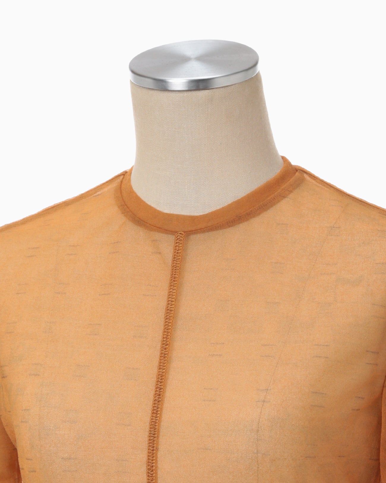 Marble Printed Plaid Sheer Crew Neck Top - brown