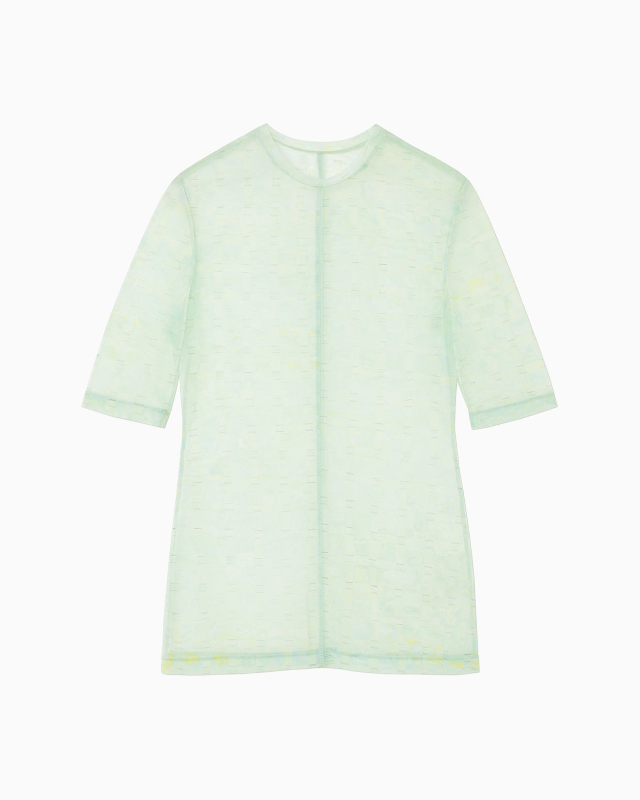 Marble Printed Plaid Sheer Crew Neck Top - mint green