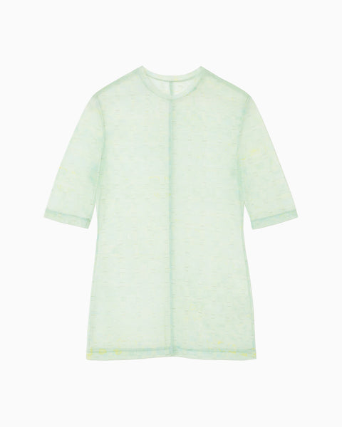 Marble Printed Plaid Sheer Crew Neck Top - mint green
