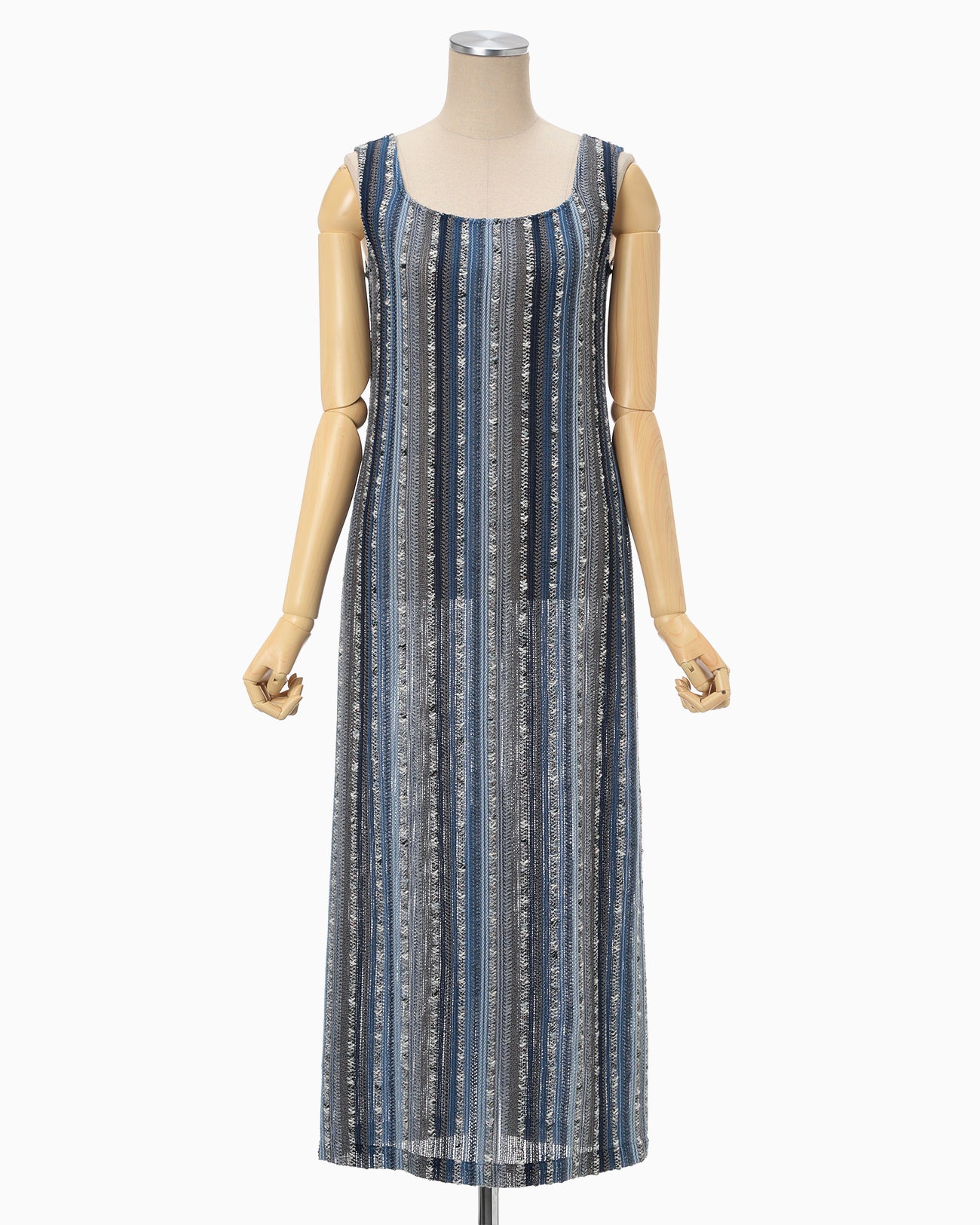 Raschel Stripe Jersey Sleeveless Dress - navy