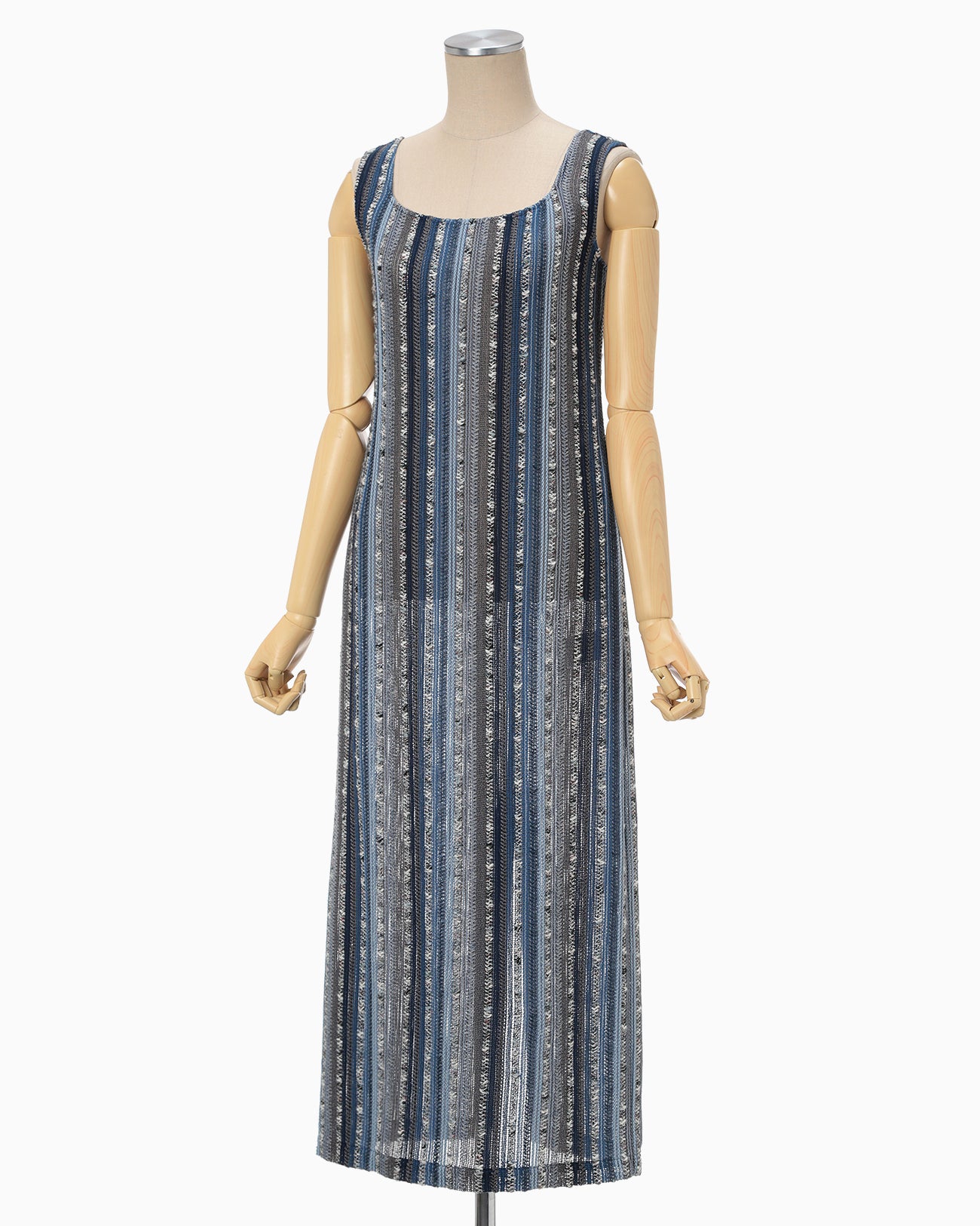 Raschel Stripe Jersey Sleeveless Dress - navy